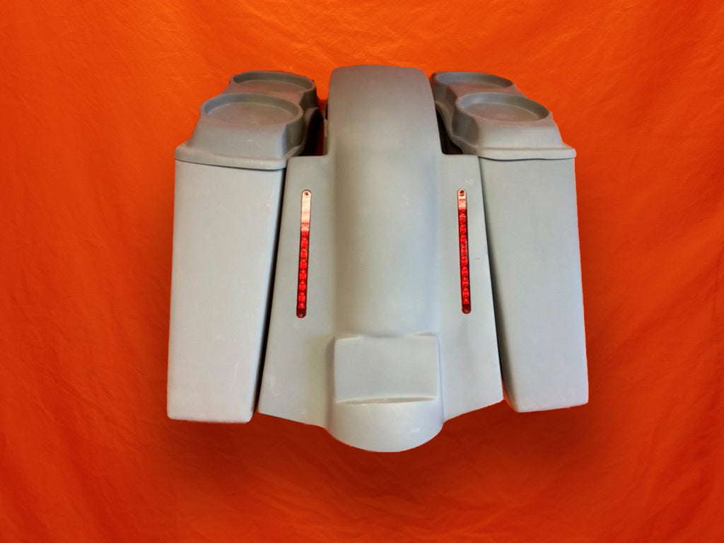 Harley Davidson 4" Extended Stretched Saddlebags Dual 6.5" Speaker Lids and Replacement LED Fender 89 - 08 - No Cut Outs